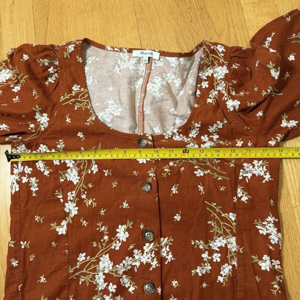 Madewell Corduroy Shirred-Sleeve Button-Front Top Farmstand Bouquet Rusty S Fall